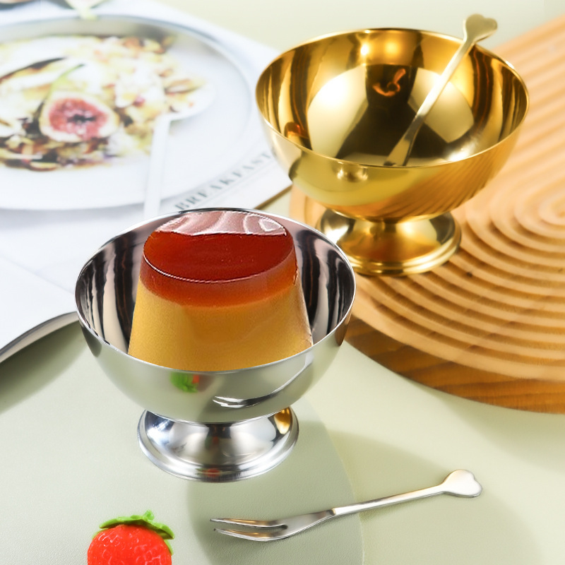 Bol rotund din oțel inoxidabil, pentru înghețată, iaurt, fructe și salate, utilizare casnică
