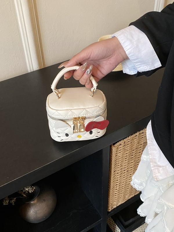 Dječja torba s preslatkom karikaturnim mačkom i mašnicom, kutijastog stila, mala crossbody torba, torbica za ruž i novčiće