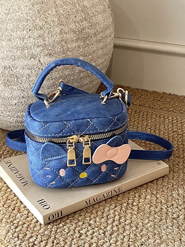 Dječja torba s preslatkom karikaturnim mačkom i mašnicom, kutijastog stila, mala crossbody torba, torbica za ruž i novčiće