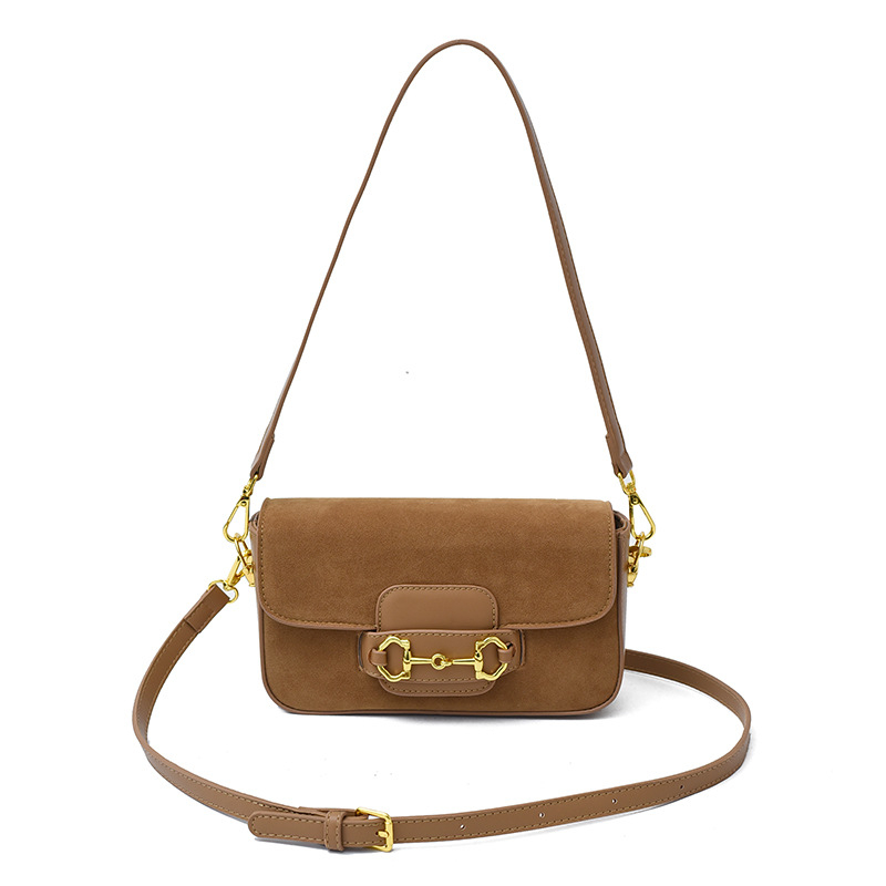 Ženska torbica s kopčom u obliku potkove, retro stil, mat nubuk koža, crossbody