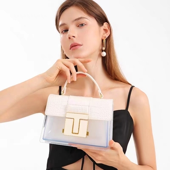Ženska torbica Saddle s uzorkom krokodila, prozirni paneli i dizajn s blok boja; nosi se na ramenu ili crossbody