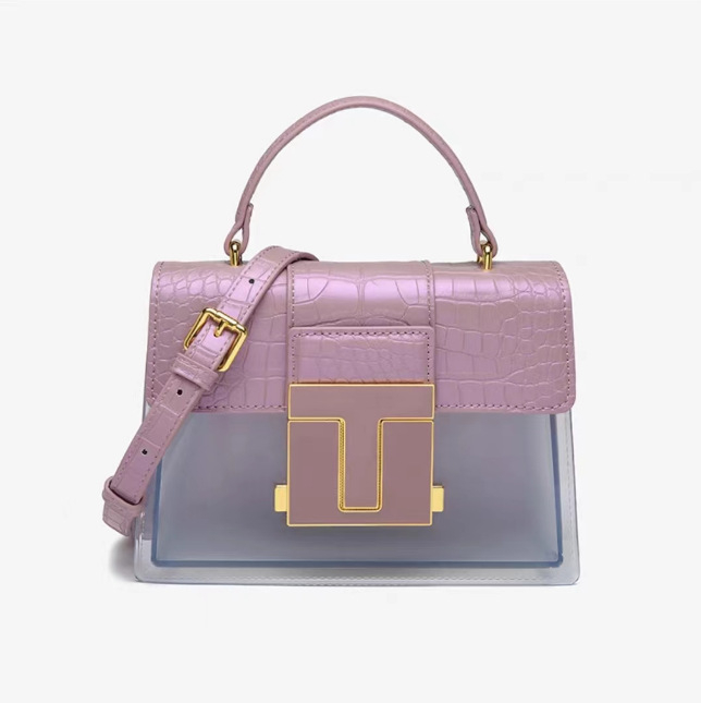Ženska torbica Saddle s uzorkom krokodila, prozirni paneli i dizajn s blok boja; nosi se na ramenu ili crossbody