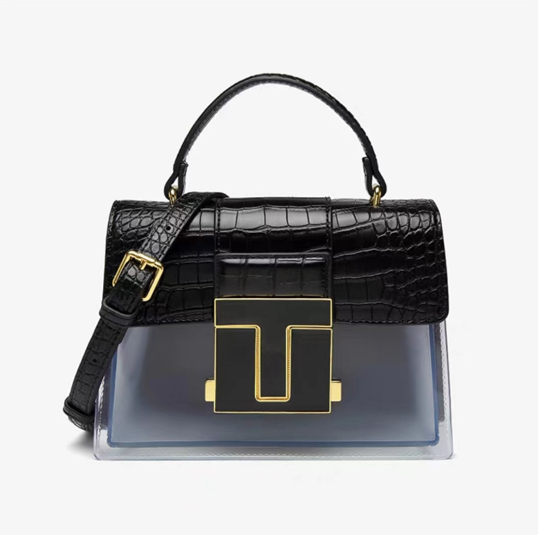 Ženska torbica Saddle s uzorkom krokodila, prozirni paneli i dizajn s blok boja; nosi se na ramenu ili crossbody