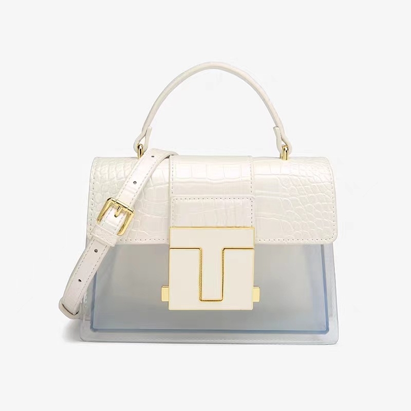 Ženska torbica Saddle s uzorkom krokodila, prozirni paneli i dizajn s blok boja; nosi se na ramenu ili crossbody