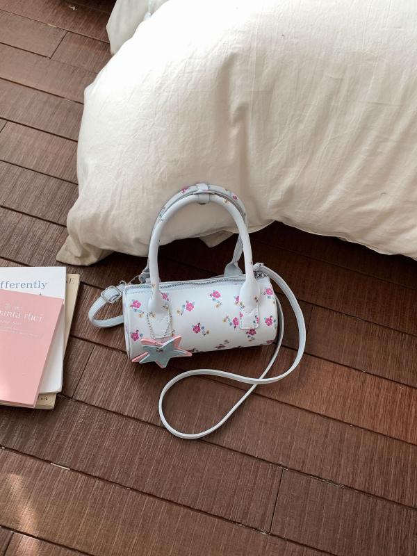 PU cilindrična torba s tiskom, minimalistički gradski stil, ženska crossbody torba s zatvaračem na zip