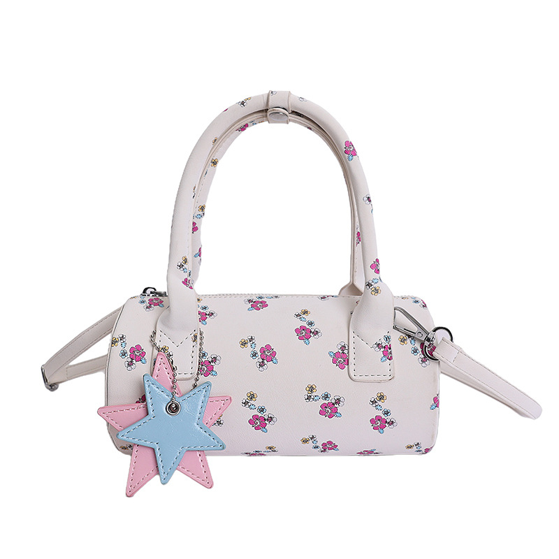 PU cilindrična torba s tiskom, minimalistički gradski stil, ženska crossbody torba s zatvaračem na zip