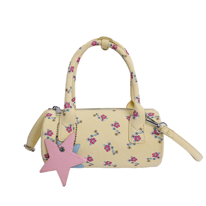 PU cilindrična torba s tiskom, minimalistički gradski stil, ženska crossbody torba s zatvaračem na zip