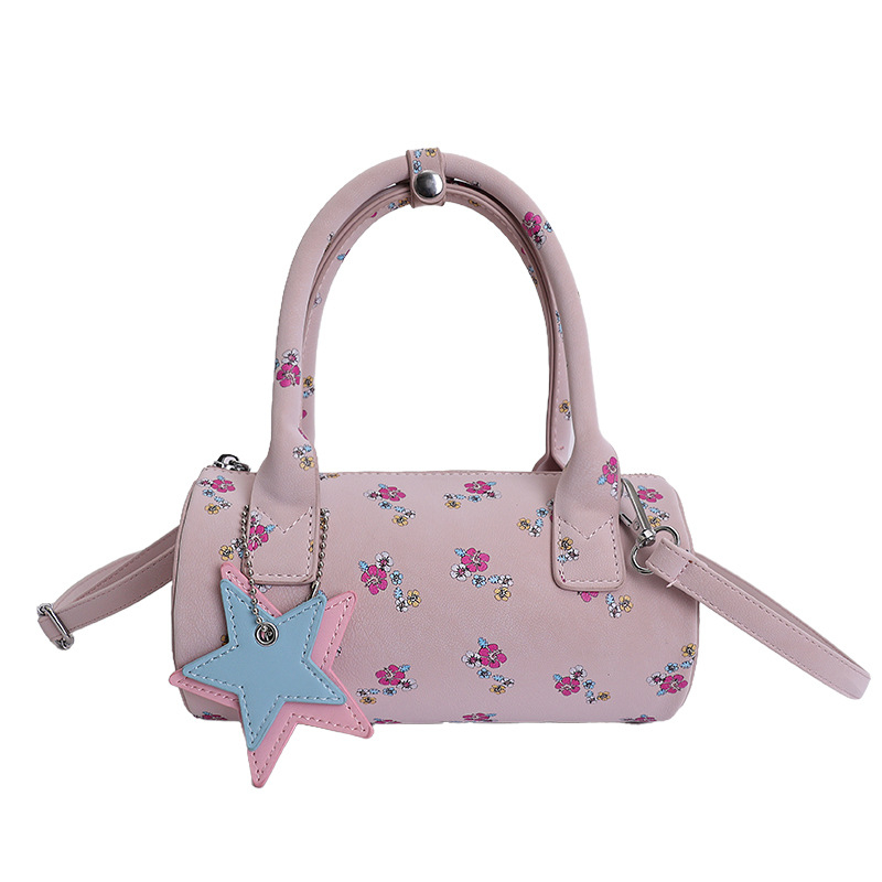 PU cilindrična torba s tiskom, minimalistički gradski stil, ženska crossbody torba s zatvaračem na zip