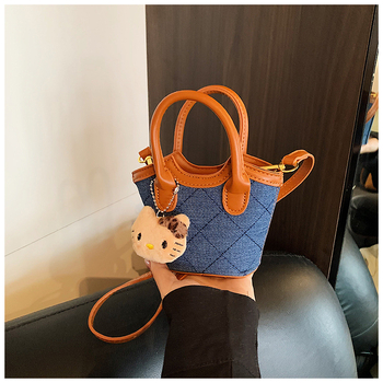 Bucket torba u korejskom stilu s leopard uzorkom, mat koža, mini crossbody torba za ramena, džep za ruž
