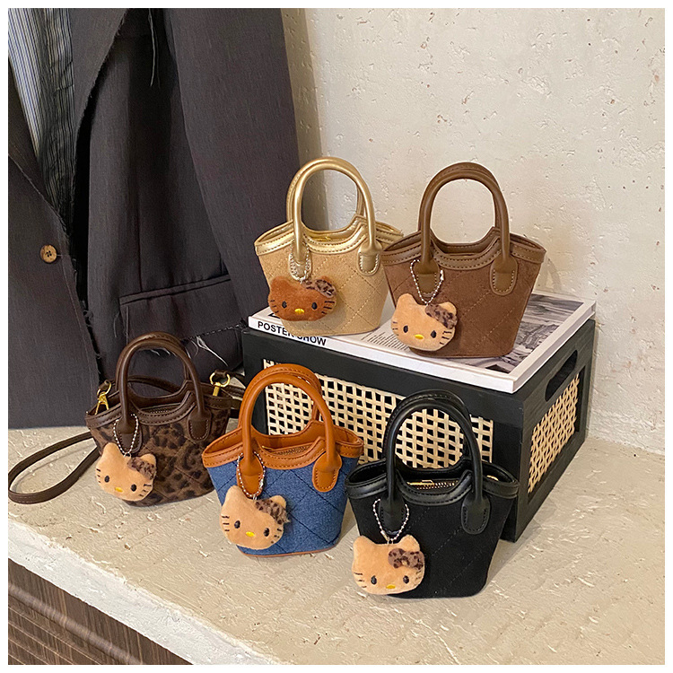 Bucket torba u korejskom stilu s leopard uzorkom, mat koža, mini crossbody torba za ramena, džep za ruž
