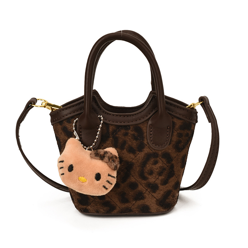 Bucket torba u korejskom stilu s leopard uzorkom, mat koža, mini crossbody torba za ramena, džep za ruž