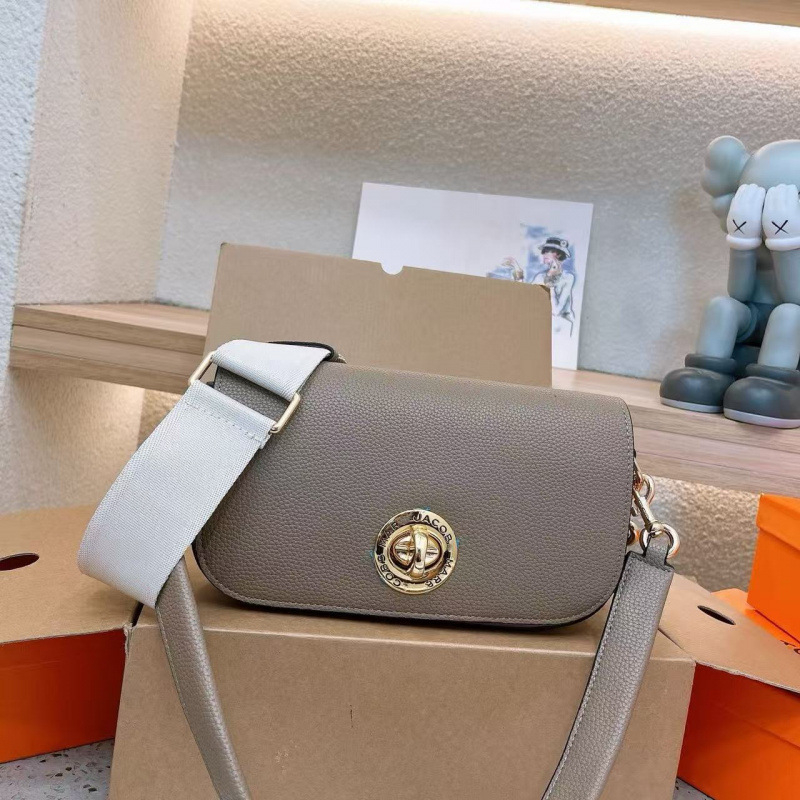 Mini sedlasta torbica od Lychee kože s okretom kopčom, široka naramenica, ženska crossbody torba