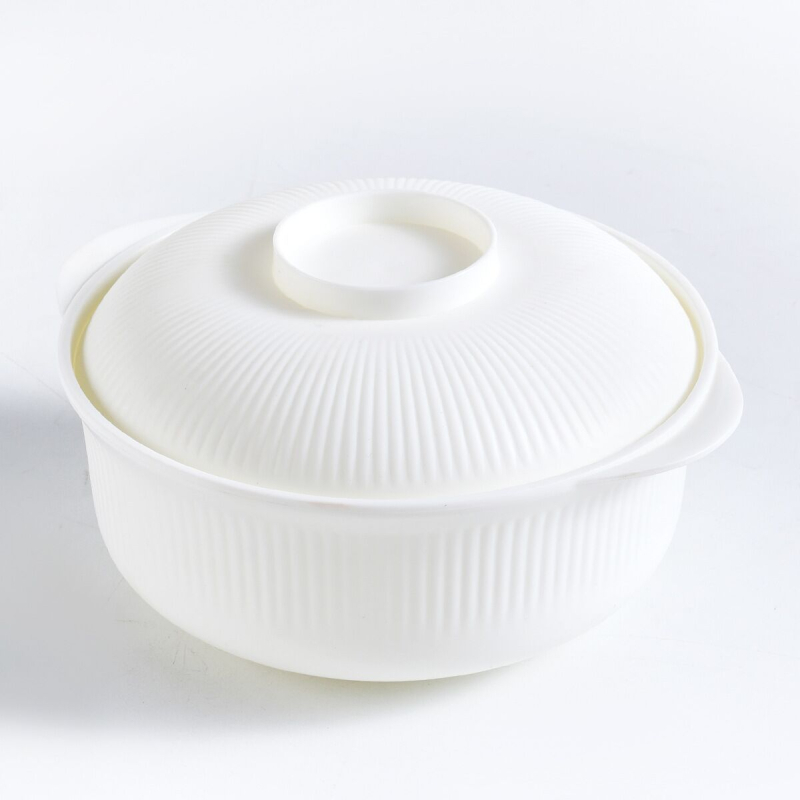 Vas din plastic cu capac pentru tăiței instant, formă circulară, diametru 20 cm, model cu dungi, stil modern minimalist, potrivit pentru microunde