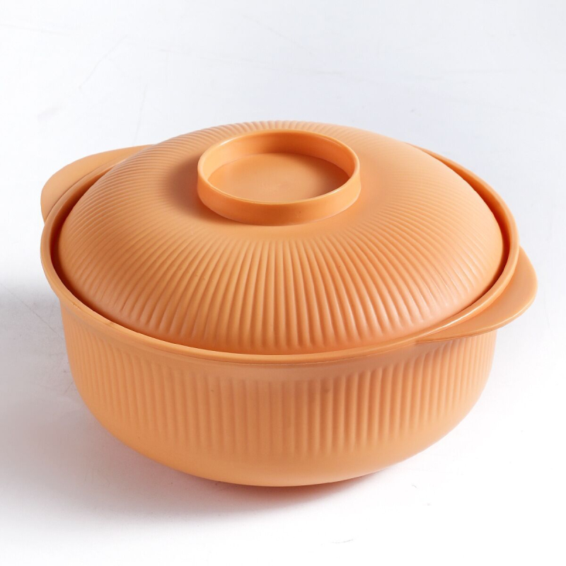 Vas din plastic cu capac pentru tăiței instant, formă circulară, diametru 20 cm, model cu dungi, stil modern minimalist, potrivit pentru microunde