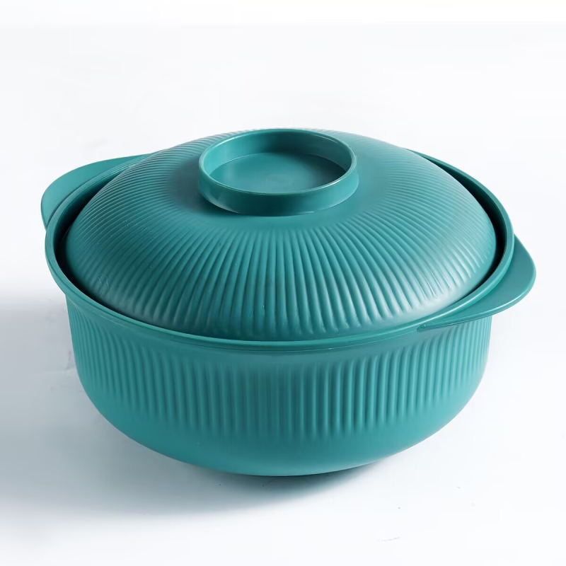 Vas din plastic cu capac pentru tăiței instant, formă circulară, diametru 20 cm, model cu dungi, stil modern minimalist, potrivit pentru microunde