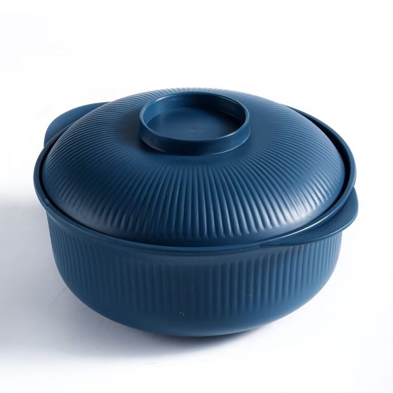 Vas din plastic cu capac pentru tăiței instant, formă circulară, diametru 20 cm, model cu dungi, stil modern minimalist, potrivit pentru microunde