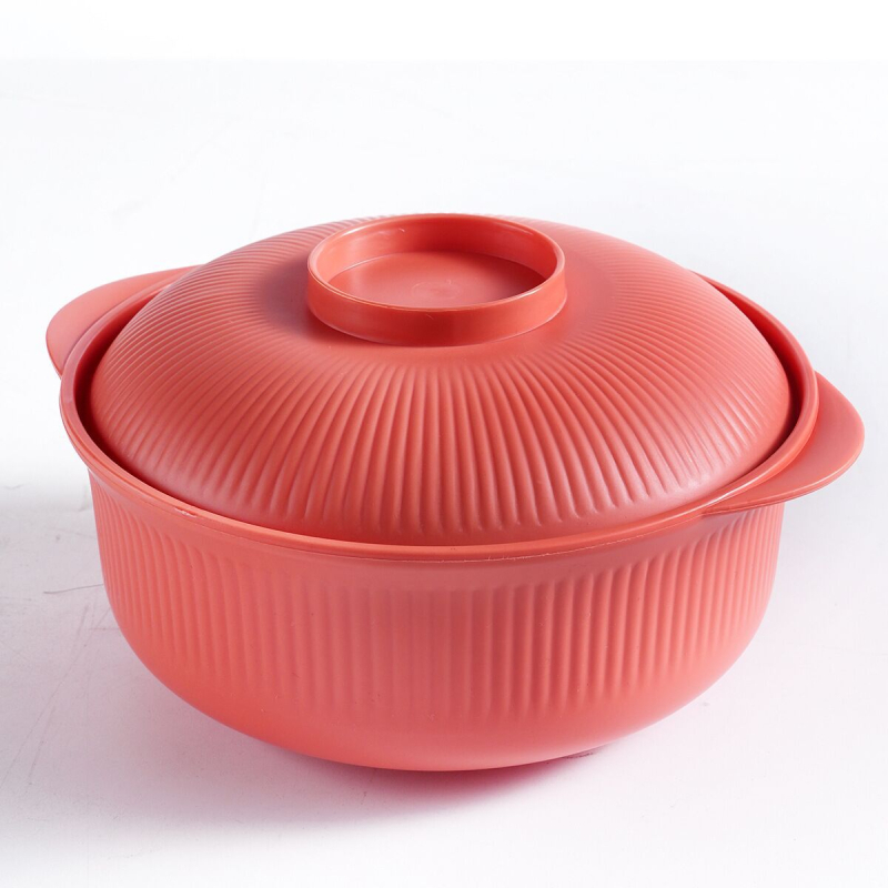 Vas din plastic cu capac pentru tăiței instant, formă circulară, diametru 20 cm, model cu dungi, stil modern minimalist, potrivit pentru microunde