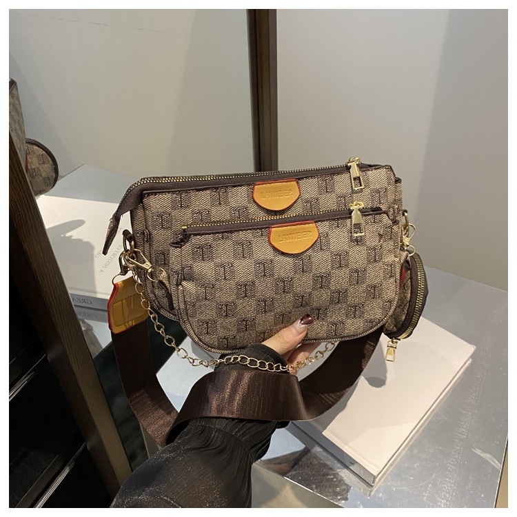 Károvaná sedlovita torba za rame s lancem, minimalistički retro stil