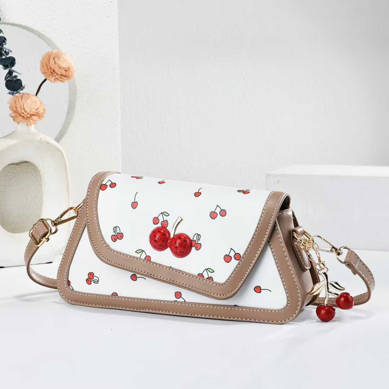 Ženska Saddle torba s printom trešnje, mala kvadratna torba, preko ramena i crossbody, proljeće 2026