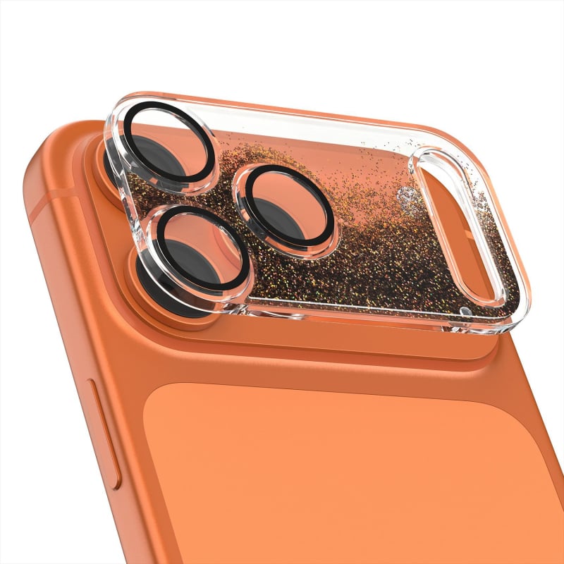 Φιλμ προστασίας φακού για iPhone 17 Pro Max με δυναμικό γκλίτερ και βάση με υγρή άμμο, ενσωματωμένος προστατευτής φακού