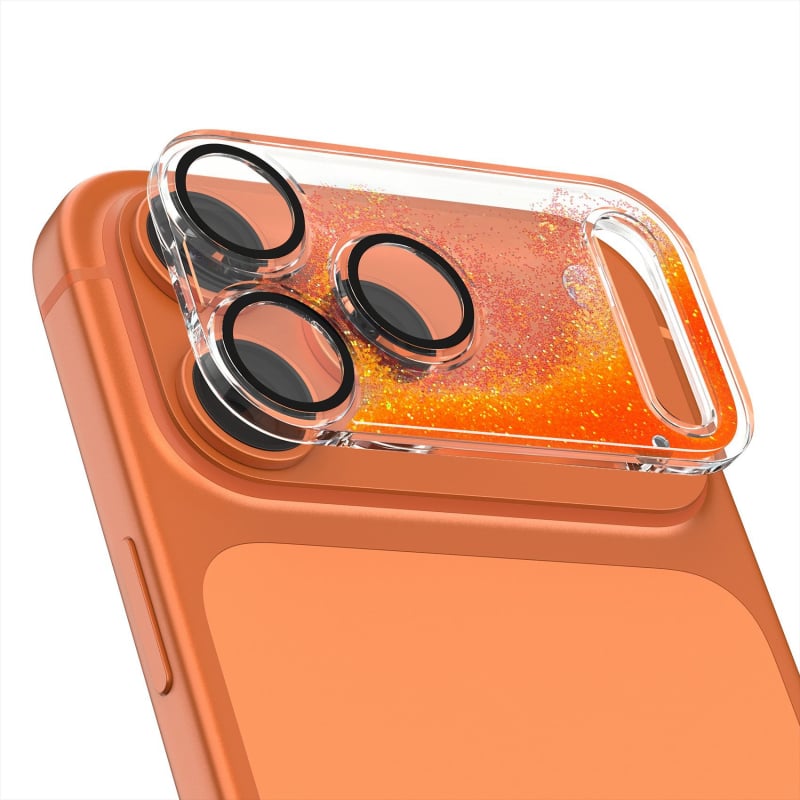 Φιλμ προστασίας φακού για iPhone 17 Pro Max με δυναμικό γκλίτερ και βάση με υγρή άμμο, ενσωματωμένος προστατευτής φακού