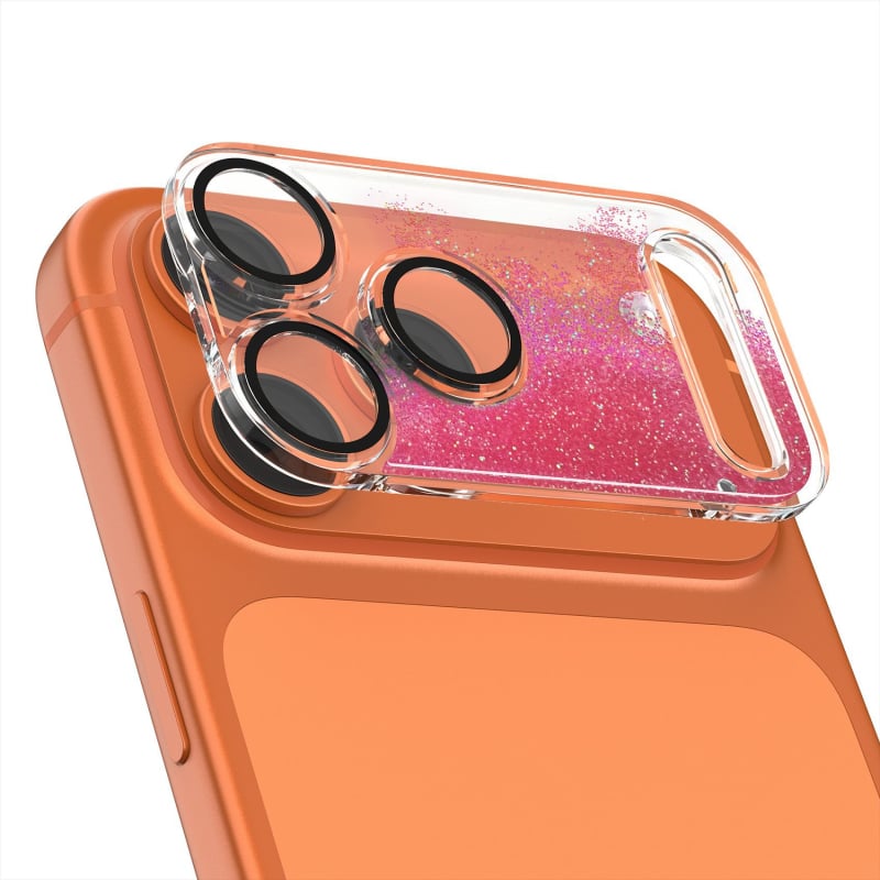 Φιλμ προστασίας φακού για iPhone 17 Pro Max με δυναμικό γκλίτερ και βάση με υγρή άμμο, ενσωματωμένος προστατευτής φακού