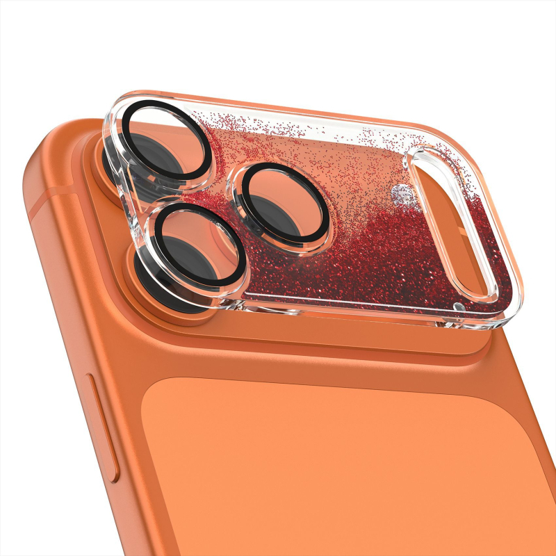 Φιλμ προστασίας φακού για iPhone 17 Pro Max με δυναμικό γκλίτερ και βάση με υγρή άμμο, ενσωματωμένος προστατευτής φακού