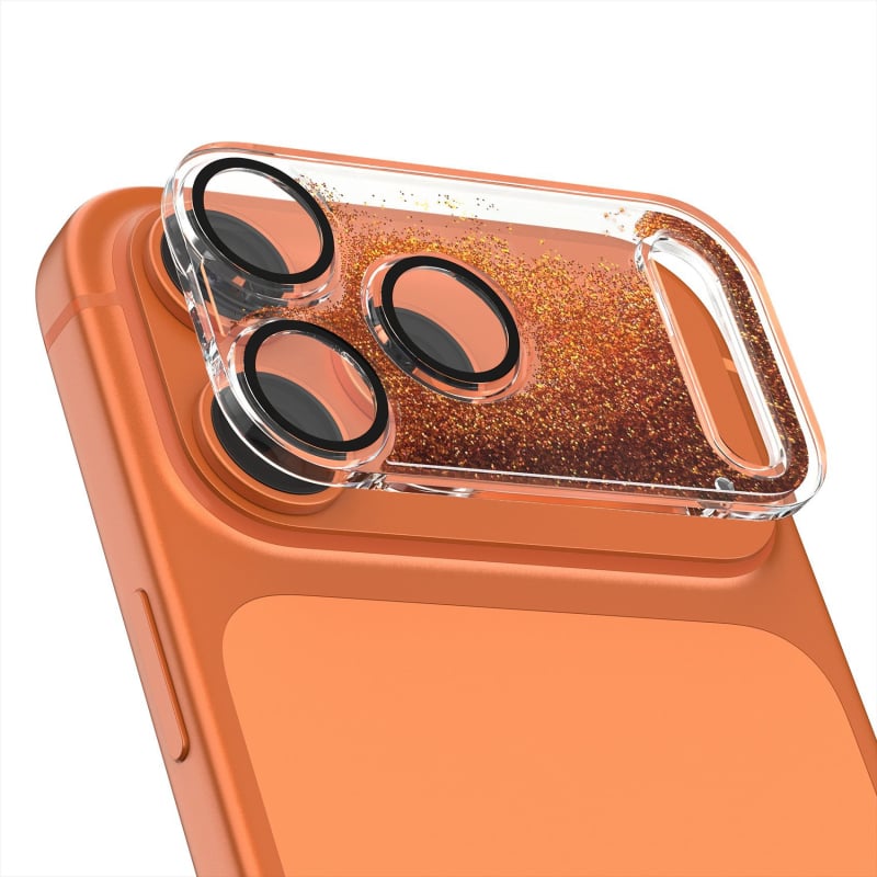 Φιλμ προστασίας φακού για iPhone 17 Pro Max με δυναμικό γκλίτερ και βάση με υγρή άμμο, ενσωματωμένος προστατευτής φακού