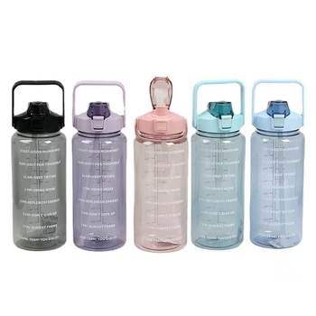 2000 ml pahar din plastic cu pai, sticlă de apă sport cu scară de măsurare, portabil, cupă spațială, capacitate mare