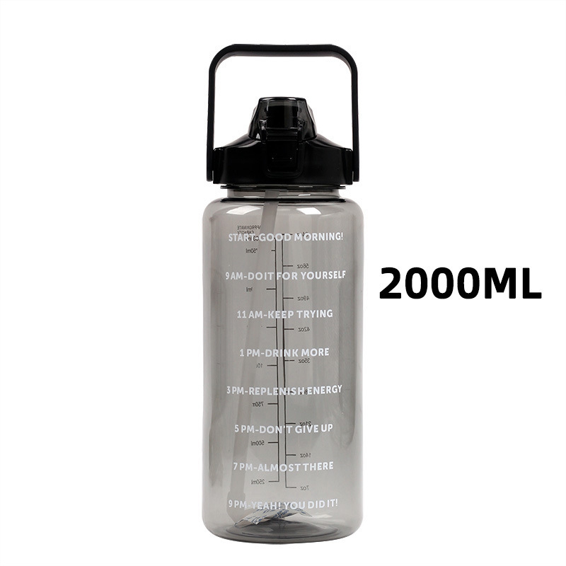 2000 ml pahar din plastic cu pai, sticlă de apă sport cu scară de măsurare, portabil, cupă spațială, capacitate mare