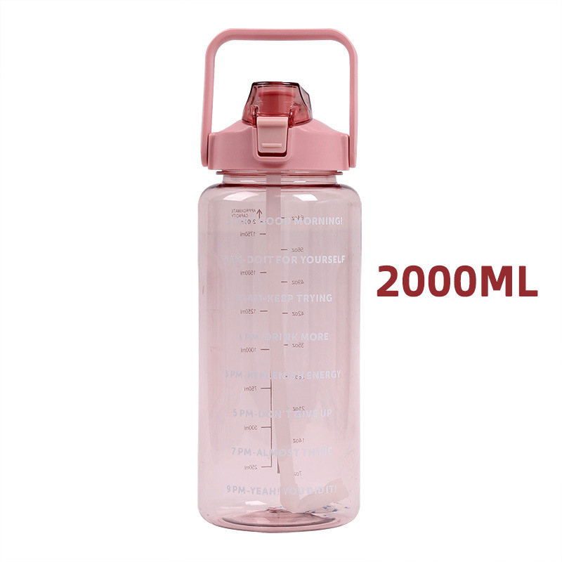 2000 ml pahar din plastic cu pai, sticlă de apă sport cu scară de măsurare, portabil, cupă spațială, capacitate mare