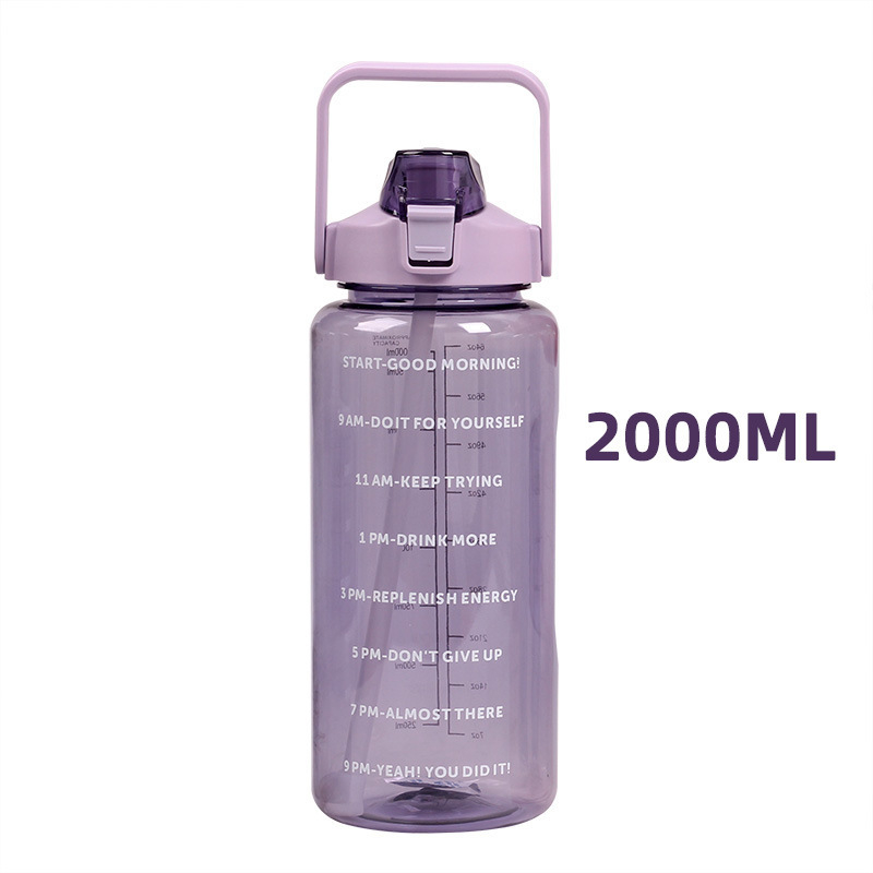 2000 ml pahar din plastic cu pai, sticlă de apă sport cu scară de măsurare, portabil, cupă spațială, capacitate mare