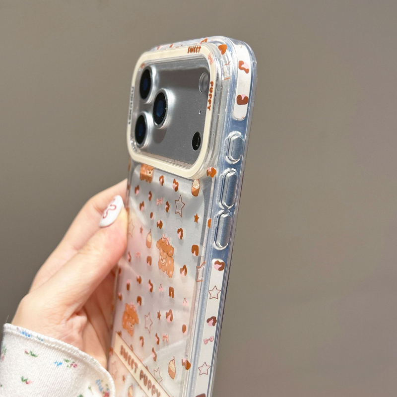 Maska za stražnji poklop za iPhone 13 i iPhone 14 Pro Max s leopard printom i motivima slončića i šteneta, originalni dizajn, kreativni stil, korejski stil, lagani luksuz, proziran