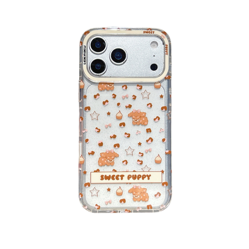 Maska za stražnji poklop za iPhone 13 i iPhone 14 Pro Max s leopard printom i motivima slončića i šteneta, originalni dizajn, kreativni stil, korejski stil, lagani luksuz, proziran