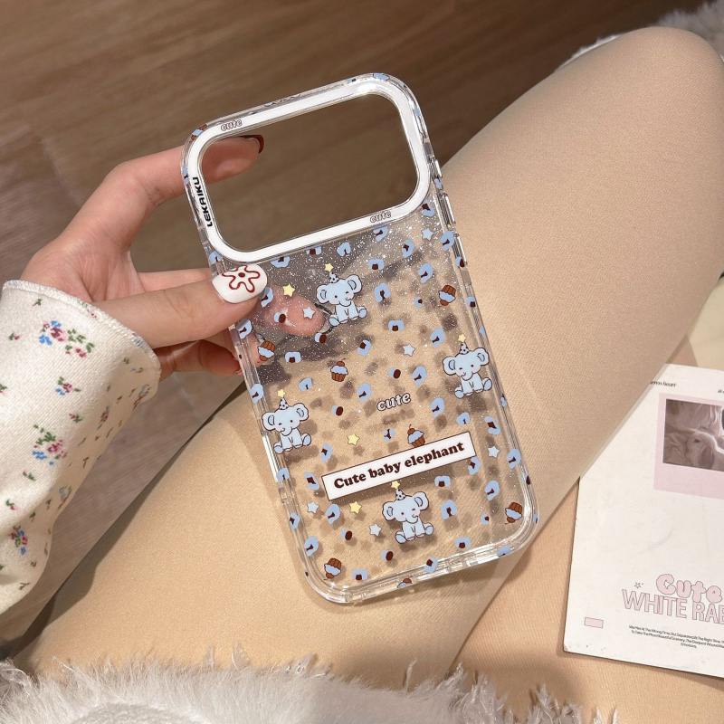 Maska za stražnji poklop za iPhone 13 i iPhone 14 Pro Max s leopard printom i motivima slončića i šteneta, originalni dizajn, kreativni stil, korejski stil, lagani luksuz, proziran