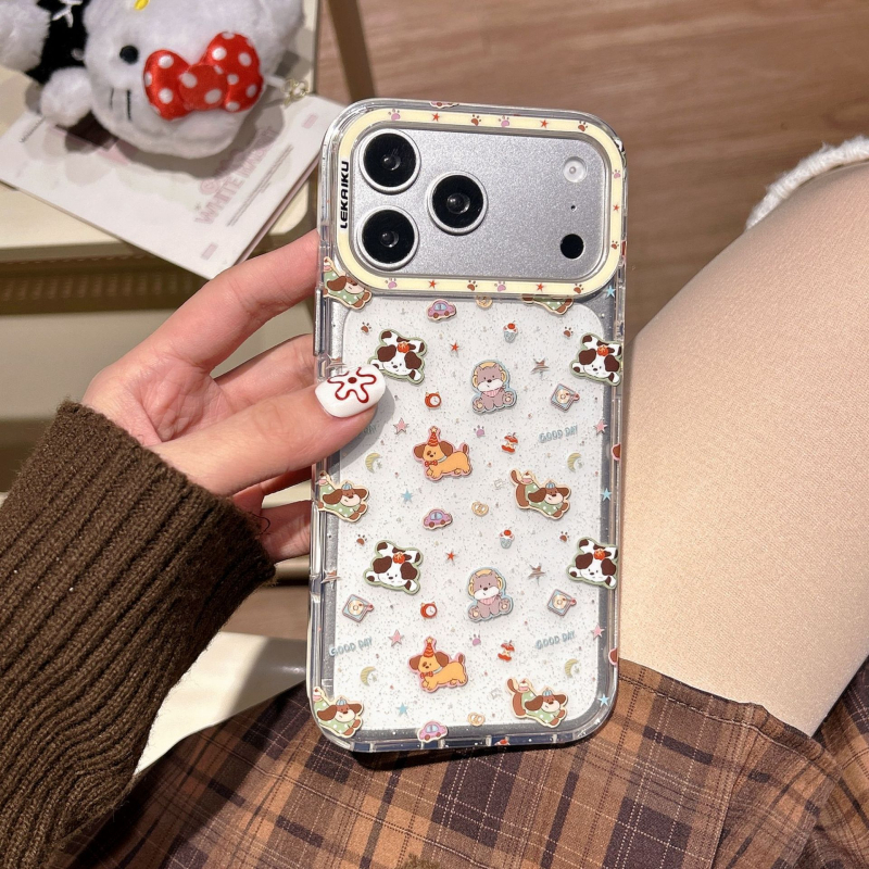Maska za stražnji poklop za iPhone 13 i iPhone 14 Pro Max s leopard printom i motivima slončića i šteneta, originalni dizajn, kreativni stil, korejski stil, lagani luksuz, proziran