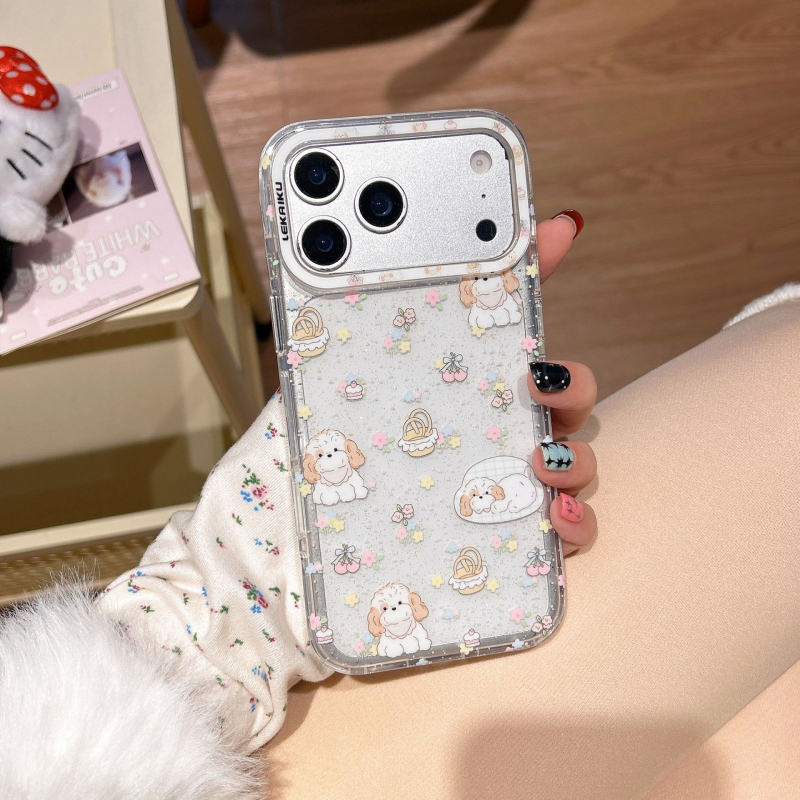 Maska za stražnji poklop za iPhone 13 i iPhone 14 Pro Max s leopard printom i motivima slončića i šteneta, originalni dizajn, kreativni stil, korejski stil, lagani luksuz, proziran