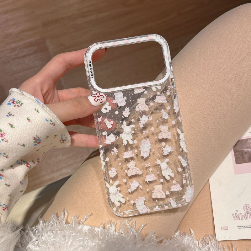 Maska za stražnji poklop za iPhone 13 i iPhone 14 Pro Max s leopard printom i motivima slončića i šteneta, originalni dizajn, kreativni stil, korejski stil, lagani luksuz, proziran