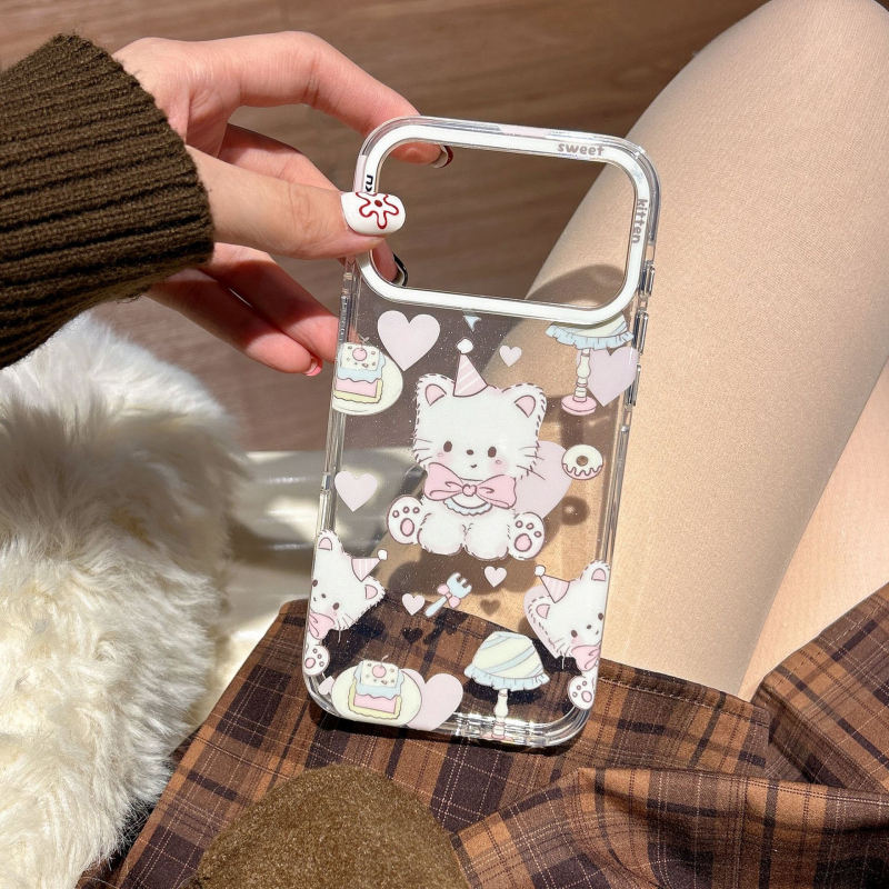 Maska za stražnji poklop za iPhone 13 i iPhone 14 Pro Max s leopard printom i motivima slončića i šteneta, originalni dizajn, kreativni stil, korejski stil, lagani luksuz, proziran