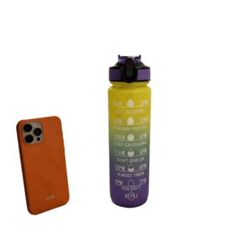 Sticlă de apă mare capacitate, pai din plastic, culoare gradient, design sport pentru exterior