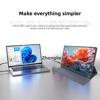 15,6-palcový prenosný monitor s koženým puzdrom, jednokáblové pripojenie, externý sekundárny displej pre telefón a PC, kompatibilný s PS5 a Switch