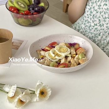Vas ceramic pentru salată, formă neregulată, model cu stropi de cerneală, stil coreean retro, simplu și elegant pentru uz casnic.