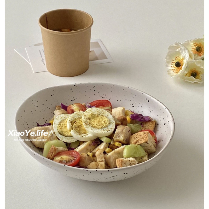 Vas ceramic pentru salată, formă neregulată, model cu stropi de cerneală, stil coreean retro, simplu și elegant pentru uz casnic.