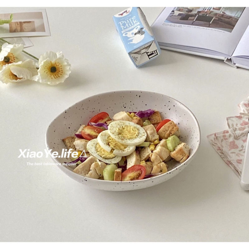 Vas ceramic pentru salată, formă neregulată, model cu stropi de cerneală, stil coreean retro, simplu și elegant pentru uz casnic.