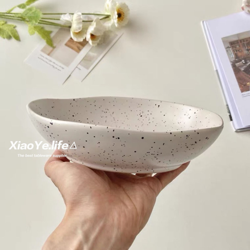 Vas ceramic pentru salată, formă neregulată, model cu stropi de cerneală, stil coreean retro, simplu și elegant pentru uz casnic.