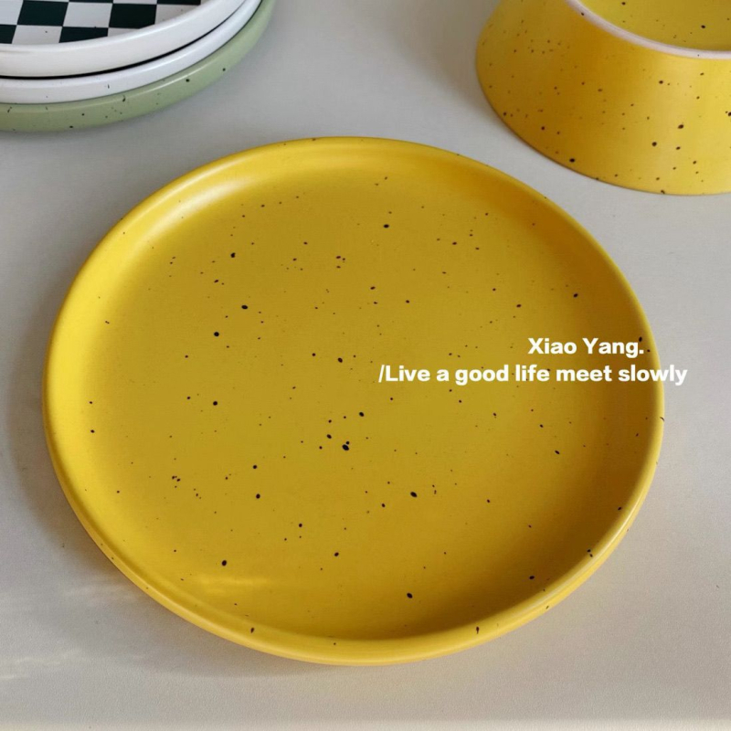 Vas ceramic pentru salată, formă neregulată, model cu stropi de cerneală, stil coreean retro, simplu și elegant pentru uz casnic.