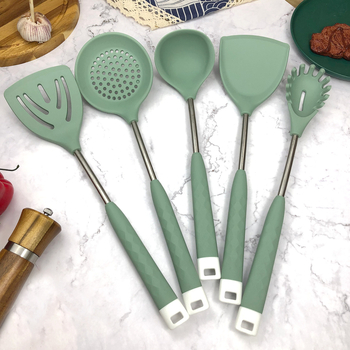 Set din silicon pentru bucătărie, ustensile de gătit, spatulă antiaderentă și lingură de supă, 6 piese