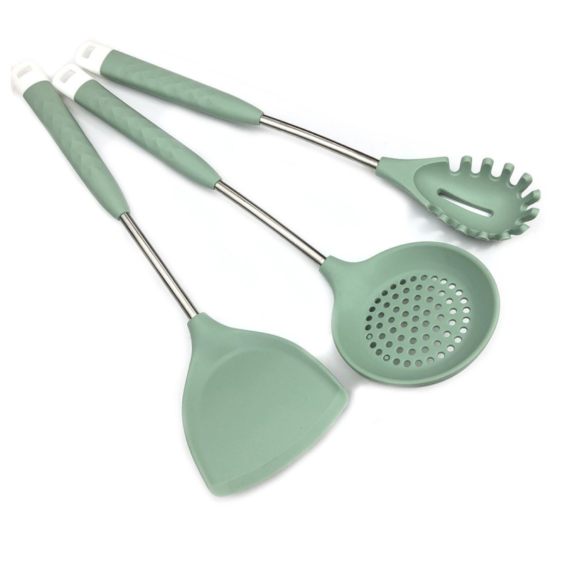 Set din silicon pentru bucătărie, ustensile de gătit, spatulă antiaderentă și lingură de supă, 6 piese
