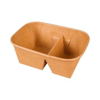 Cutie de prânz din carton kraft cu două compartimente, tacâmuri de unică folosință, potrivită pentru încălzire și refrigerare, cutie dreptunghiulară pentru picnic
