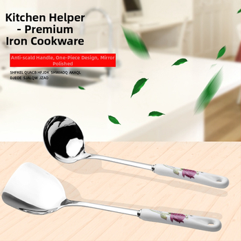Set din oțel inoxidabil, cu mânere din lemn – spatule și linguri